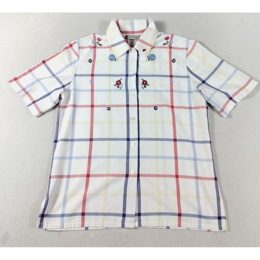 Vintage Napa Valley Shirt Womens Petite Medium Multicolored Plaid Floral Teacher